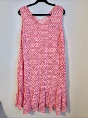 Woman Within Pink Sleeveless Ruffle Hem Dress 16W Plus Size Pockets Lined